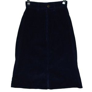 Eileen Blue Corduroy Skirt vintage 3/4 pretty navy cord knee length straight xxs